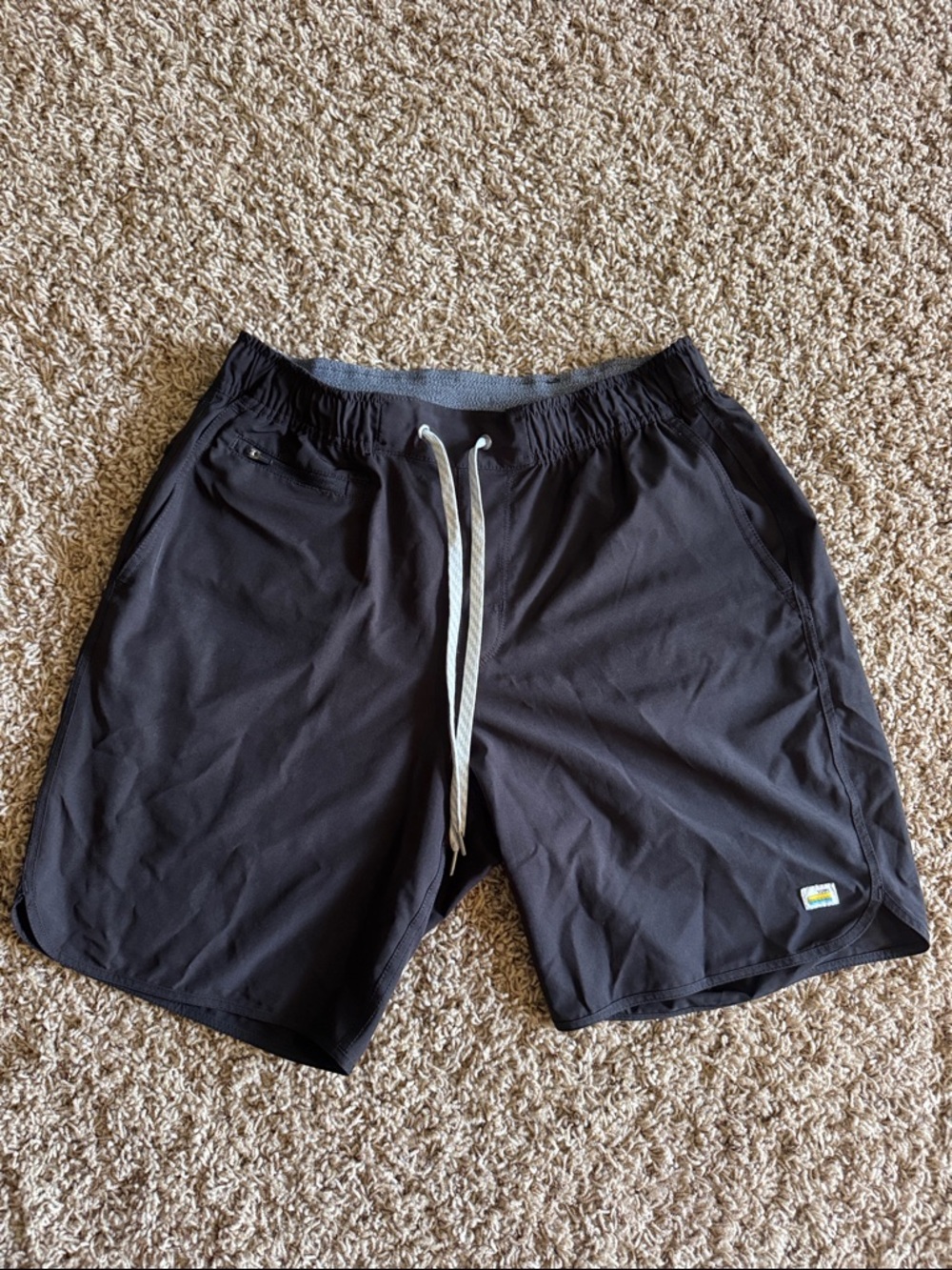 Vuori Black Athletic Shorts with Gray Drawstring